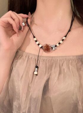 项链复古串珠山茶花新中式禅意
