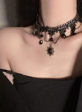 黑色暗黑蕾丝脖子复古项圈