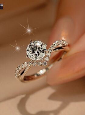 ECETOWIH纯银1克拉莫桑石戒指女