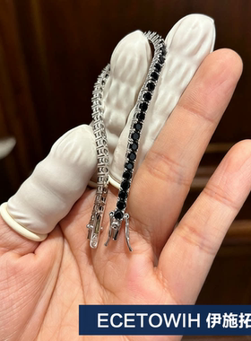 ECETOWIH黑色锆石手链单排银满钻