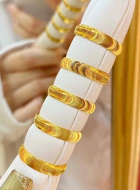 猫眼石黄金手镯女士仿真实心正品越南沙金轻奢高级感戒指小众设计