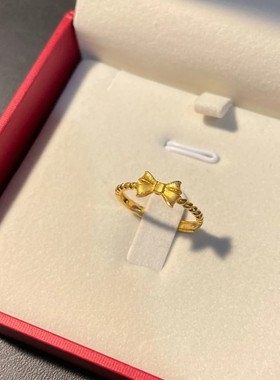 蝴蝶结戒指女越南沙金仿真黄金不掉色在逃公主小众设计麻花叠戴