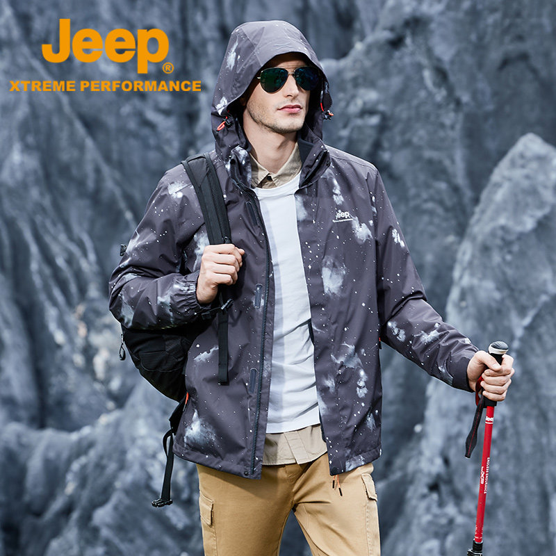jeep吉普户外登山男式 冲锋衣抓绒两件套防风保暖男外套j042094077