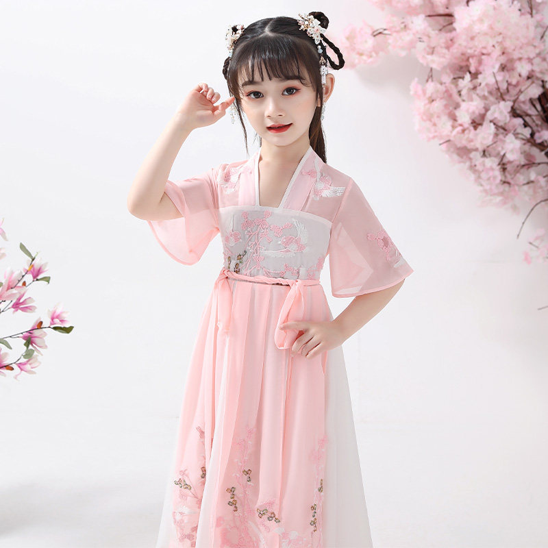 夏款洋气女童汉服连衣裙儿童裙子 卡斐蓝儿连衣裙