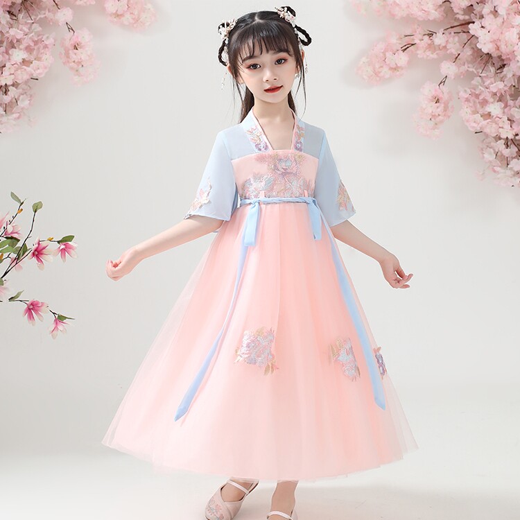 夏款洋气女童汉服连衣裙儿童裙子 卡斐蓝儿连衣裙