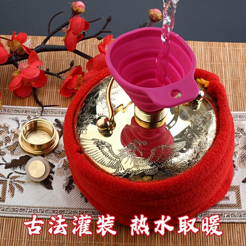 天艺龙凤烫婆子汤婆子汤捂子注水加厚暖手脚宝纯铜热水袋暖壶大号 - 图2