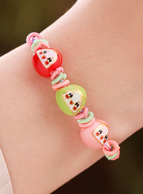 中秋节五彩绳粽子粉色马卡龙色手链手工编织男女情侣红绳手串礼物