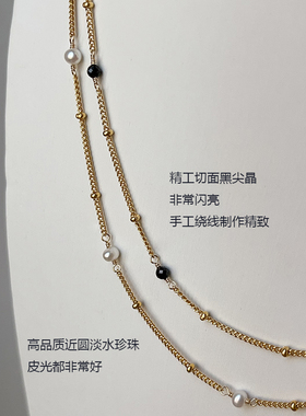 OPs黑尖晶石隔珠美国包金项链