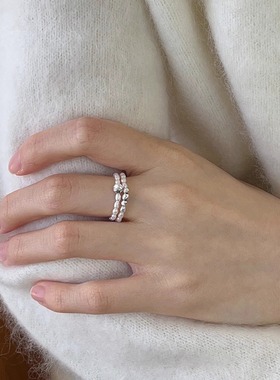 OPs精致又美丽闪亮切花转运珠S925纯银极细强光天然淡水珍珠戒指