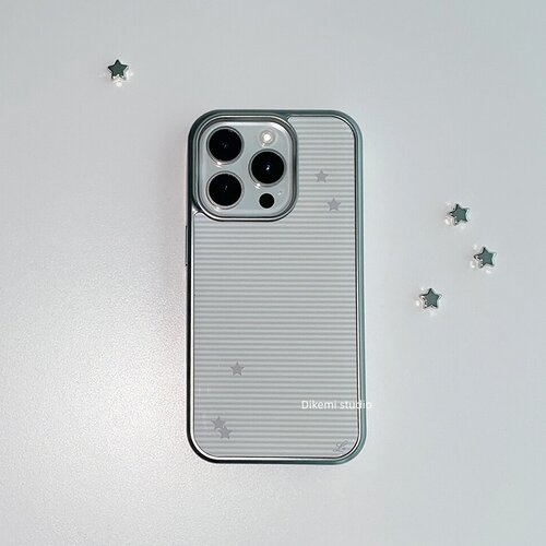 韩国ins小众Y2K冷淡风灰白横纹五角星电镀银边手机壳适用iphone17promax苹果16promax/13/14/15promax保护套 - 图0