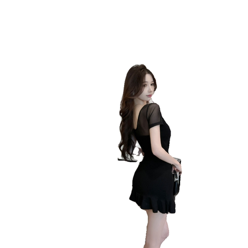 新款复古新中式改良版旗袍短裙低胸高级感夜场技师工作服性感黑色 - 图3