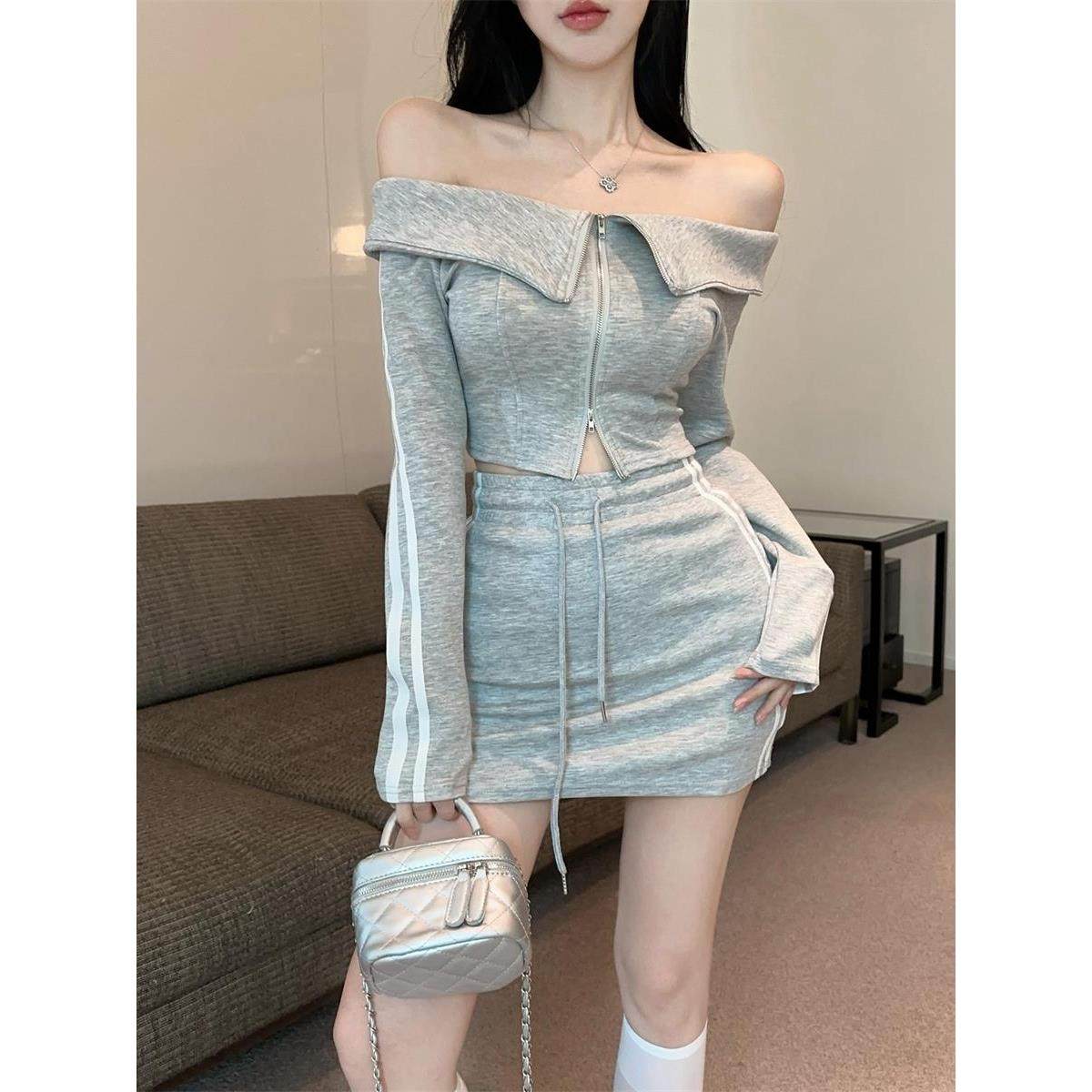 美式卫衣套装裙女夏季一字肩上衣穿搭一整套半身裙休闲运动两件套,淘宝优惠券,粉丝福利购,淘宝优惠卷