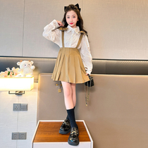 Girls College Wind Libra dress Autumn dress 2023 New Yangqi Childrens shirt Skirt Suit Women Great Boy Braces Skirt