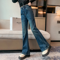 Girl Jeans Spring Autumn 2024 New Ocean Outside Wearing Little Girl Trendy Children Female Big Boy Microhorn Pants