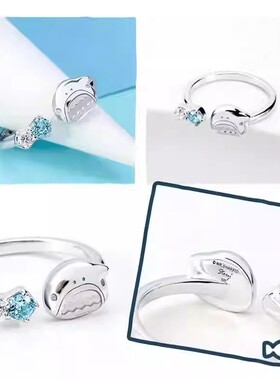 鲨鱼先生晶钻戒指治愈系开口指环