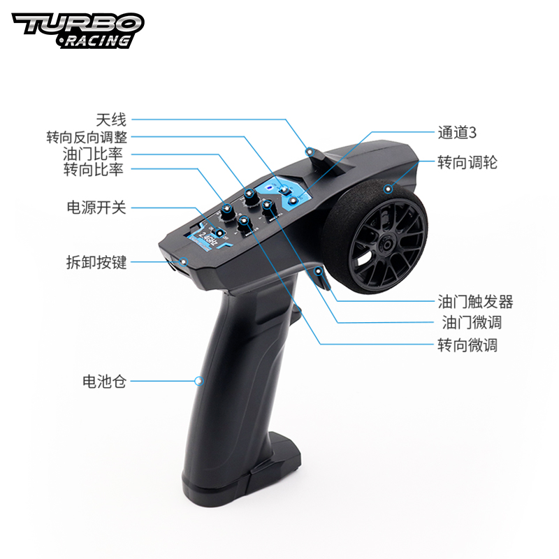 P31 TURBO RACING 91803G旋钮 3通可拆卸2.4G遥控器模型车、船用-图0