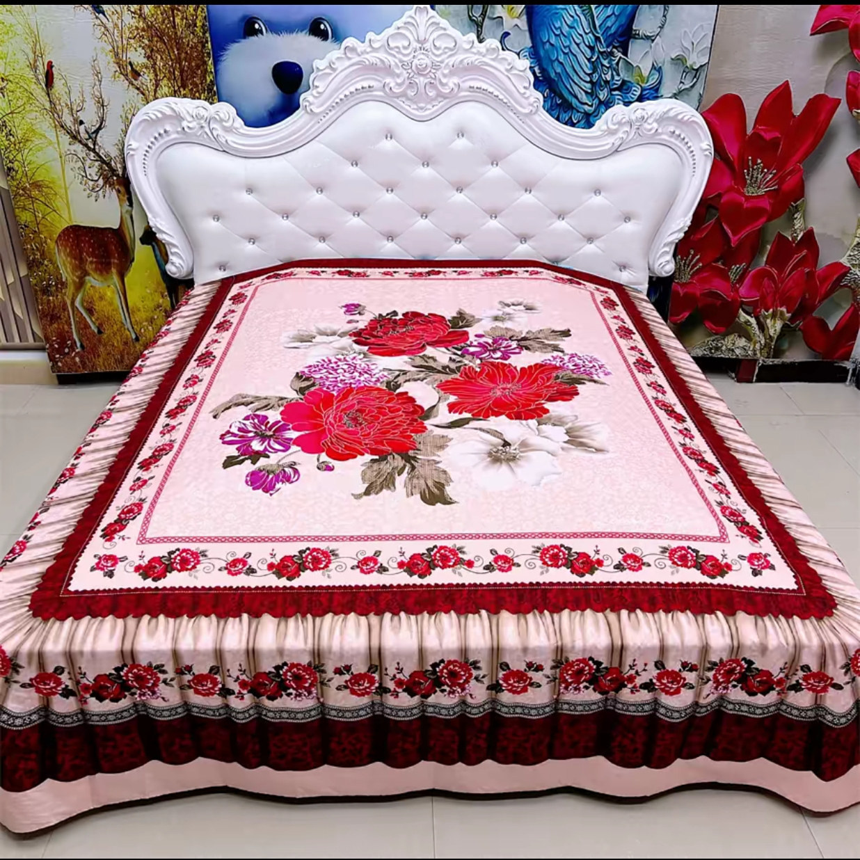 新款国民床单双人全包围仿床裙3D立体加厚磨毛床笠四季通用,淘宝优惠券,粉丝福利购,淘宝优惠卷