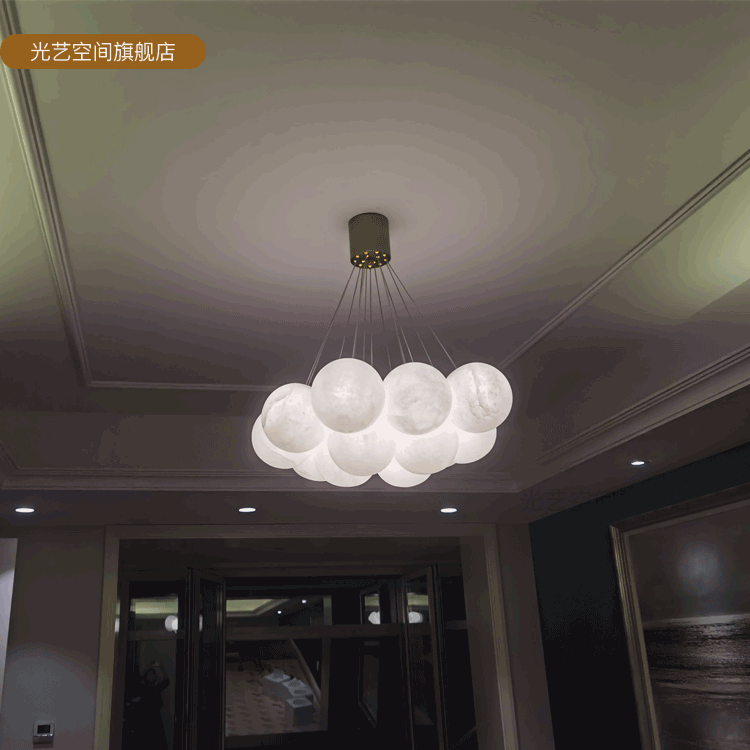 轻奢全铜云石吊灯后现代创意客厅餐厅复式楼家装网红气球云石球灯,淘宝优惠券,粉丝福利购,淘宝优惠卷