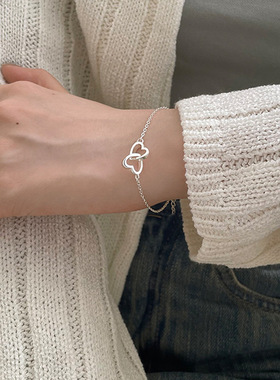 ins冷淡风金属合金桃心双心形手