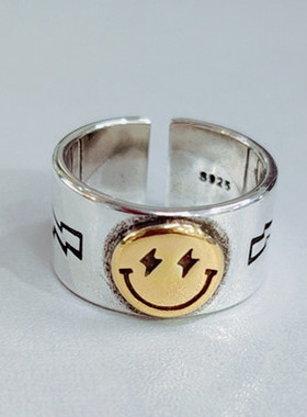 韩国东大门笑脸开口戒指宽版情侣