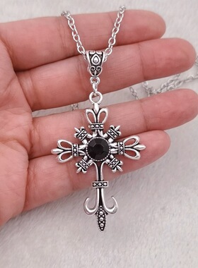 跨境热卖欧美复古红色水钻十字架