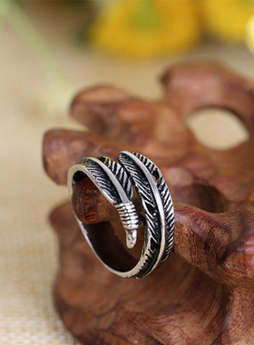 印第安开口羽毛戒指复古树叶戒指