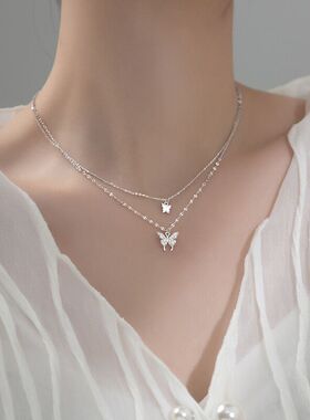 网红ins闪钻双层蝴蝶项链女小众