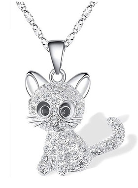 跨境wish可爱彩色猫咪镶钻吊坠简