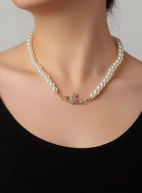 西太后同款星球仿珍珠项链欧美时