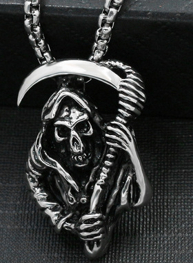 2023日韩骷髅死神镰刀吊坠项链霸