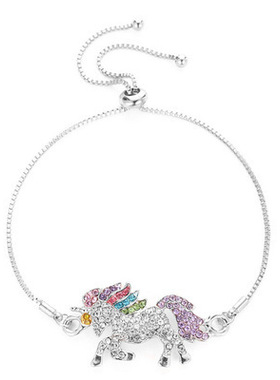 跨境热销彩虹独角兽镶钻合金手链unicorn儿童卡通独角兽伸缩手链