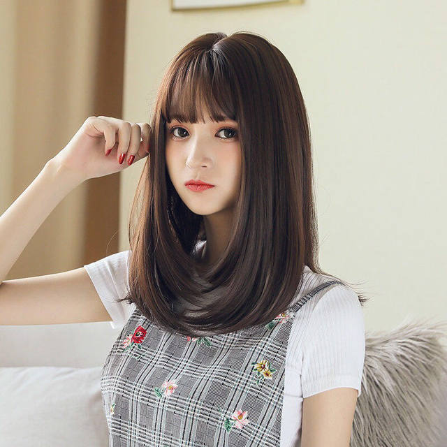 Shawl wig short hair female bobo medium long straight hair