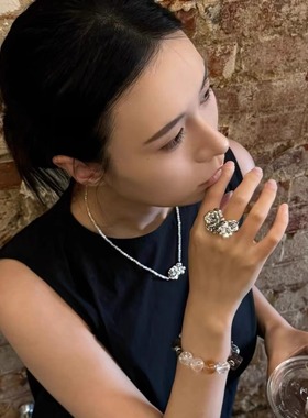 优雅浪漫玫瑰贝珠项链精致气质