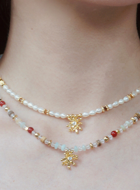 虎眼石珍珠项链串珠精致复古高级