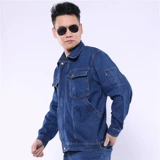 Износостойкие джинсы с начесом для работы, демисезонный хлопковый комплект подходит для мужчин и женщин