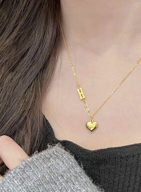 洗澡不用摘 钛钢新款H镜面爱心项链锁骨链钛钢项链鱼鳞片不掉色