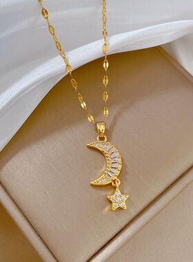 时尚钛钢项链女高级感轻奢气质华丽满钻网红百搭锁骨链钛钢链条