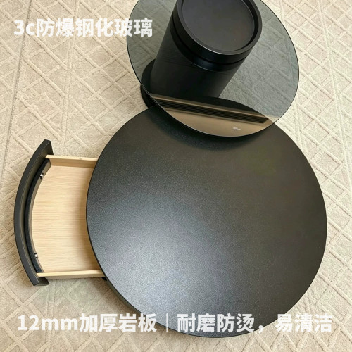 环保意式极简不锈钢黑色岩板高级圆茶几客厅家用大小圆形茶几组合 - 图1