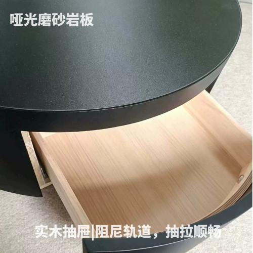 环保意式极简不锈钢黑色岩板高级圆茶几客厅家用大小圆形茶几组合 - 图2