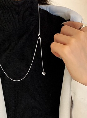 简约爱心流苏项链女百搭创意个性气质S925镀银锁骨链优雅网红毛衣