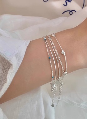 甜美叠戴百搭爱心手链女简约精致小巧时尚S925镀银手环网红手饰潮