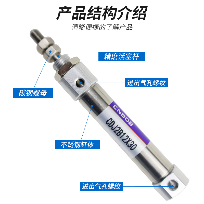 笔型小型气缸CDJ2B16微型迷你大推力16*10/15/20/25/30/40/50B - 图2