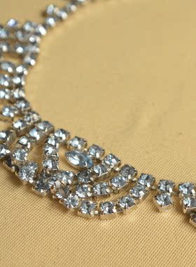 中古首饰 浅蓝色莱茵石项链 锁骨链 成色好