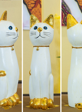 泰国实木创意猫咪摆件组合