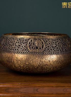 手工纯铜聚宝盆摆件招财工艺品