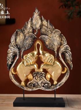 东南亚风格实木雕刻金箔大象摆件
