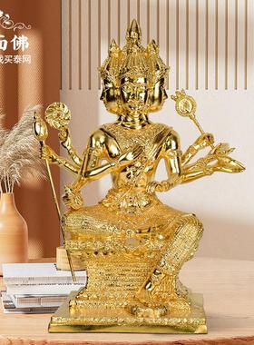 纯铜贴金四面佛立尊摆件铜像