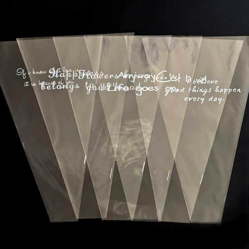 简易透明英文花束套袋鲜花玫瑰防水多支塑料包装袋花纸单支摆摊袋 - 图1