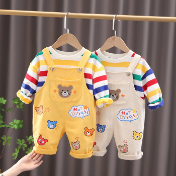 Baby spring overalls suit baby spring and autumn clothes 1 fashionable 3-year-old children's clothes boys spring two-piece trendy clothes set