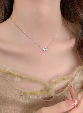 银恋s925纯银天使爱心项链女ins网红同款小众轻奢设计超仙闪钻锁